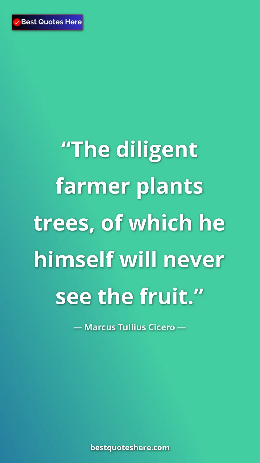 Pinterest quote poster by Marcus Tullius Cicero: "The diligent farmer plants trees, of which he himself will..."
