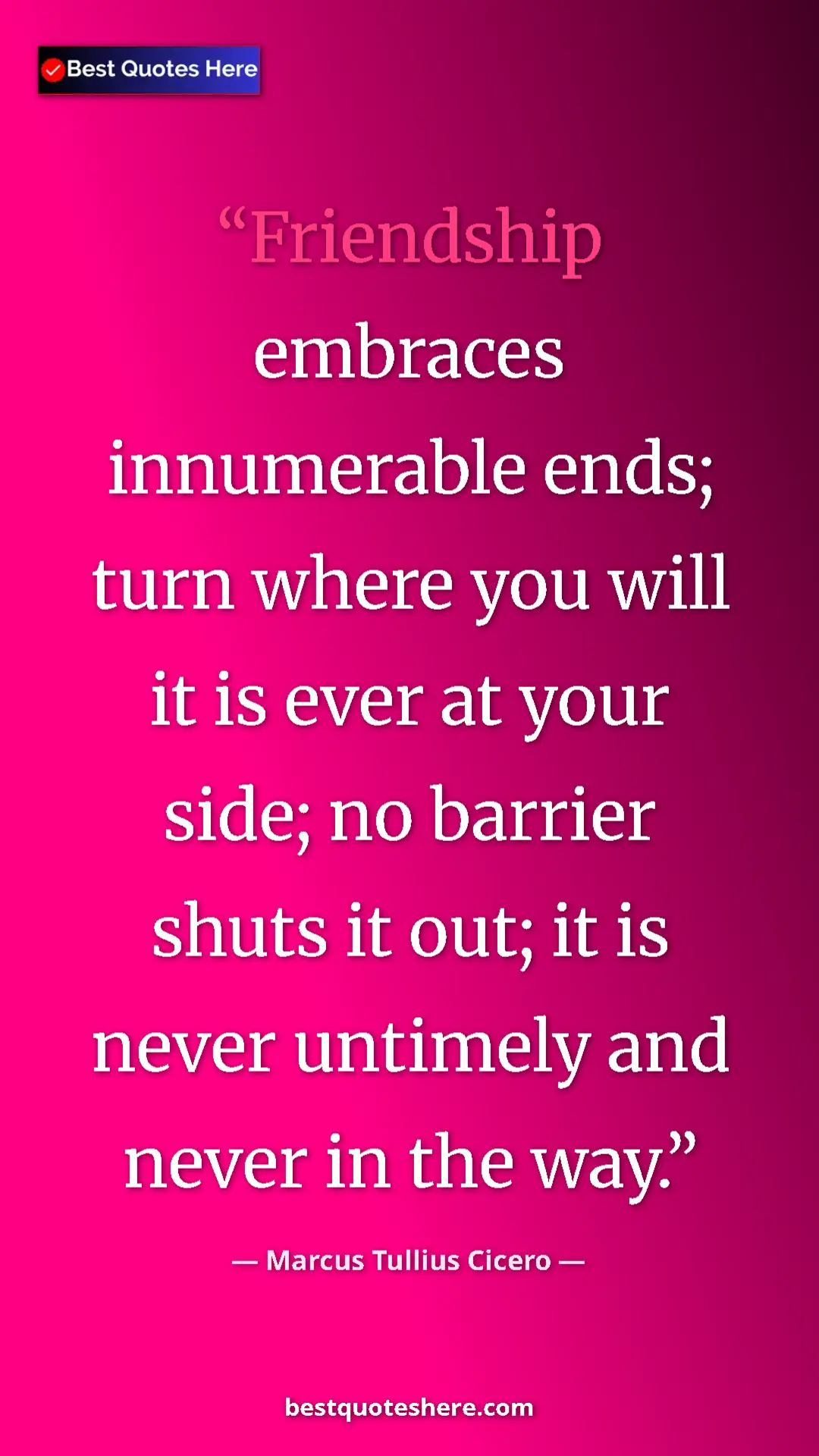 Pinterest quote poster by Marcus Tullius Cicero: "Friendship embraces innumerable ends; turn where you will..."