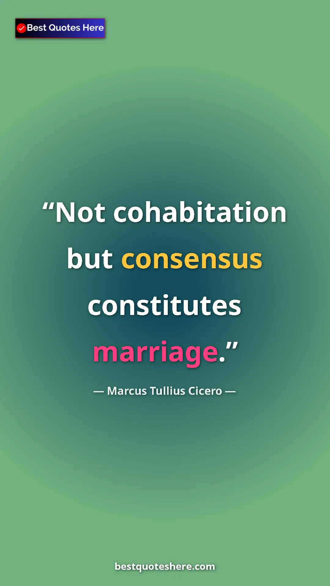 Pinterest quote poster by Marcus Tullius Cicero: "Not cohabitation but consensus constitutes marriage."