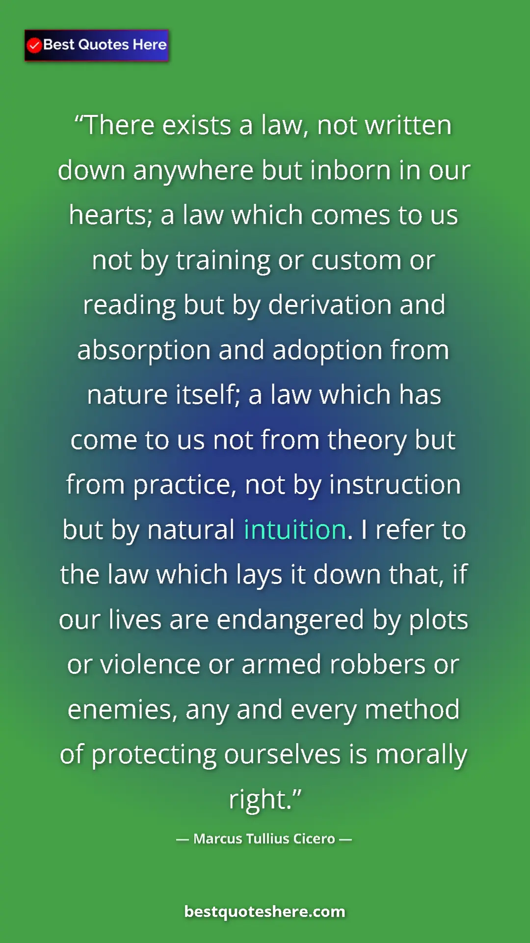 Pinterest quote poster by Marcus Tullius Cicero: "There exists a law, not written down anywhere but inborn in..."