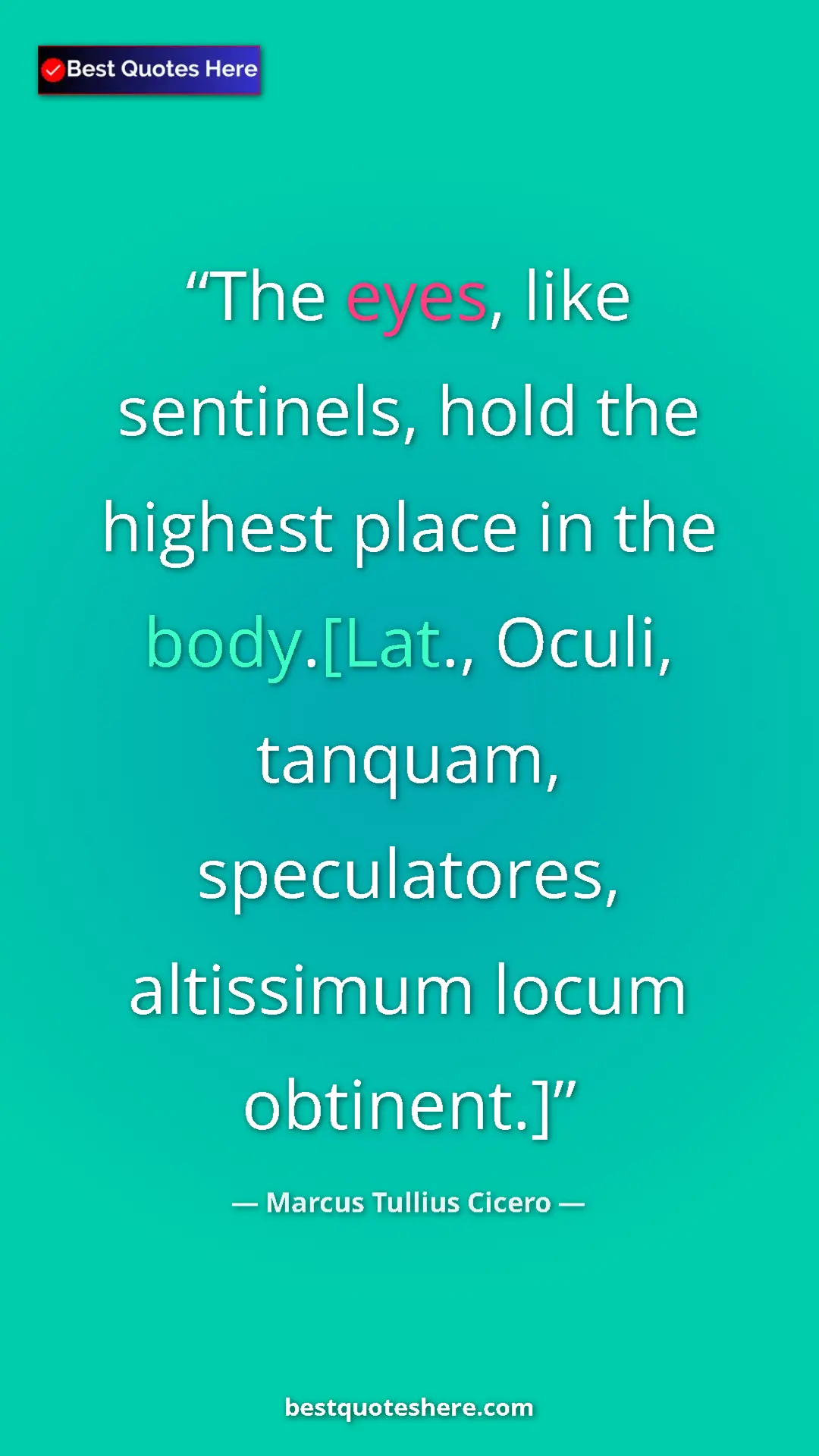 Pinterest quote poster by Marcus Tullius Cicero: "The eyes, like sentinels, hold the highest place in the..."