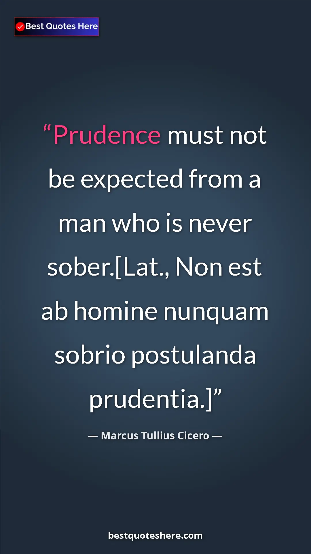 Pinterest quote poster by Marcus Tullius Cicero: "Prudence must not be expected from a man who is never sober."