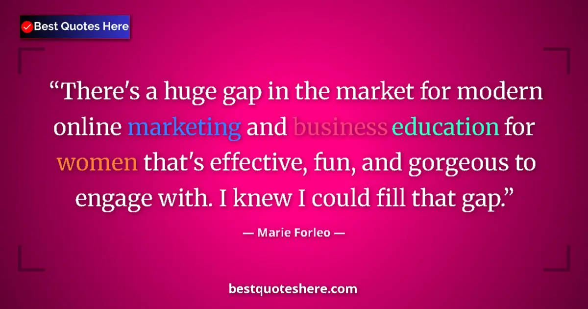 Quote by Marie Forleo: There's a huge gap in the market for modern online marketing and business education for women that's...