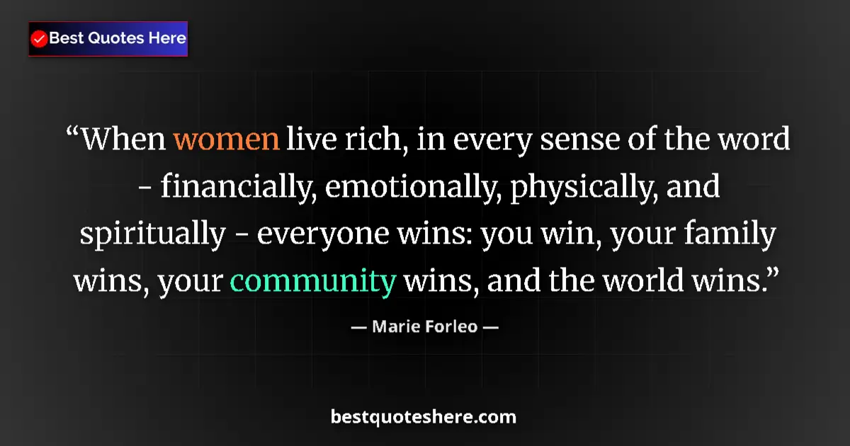 Quote by Marie Forleo: When women live rich, in every sense of the word - financially, emotionally, physically, and spiritu...