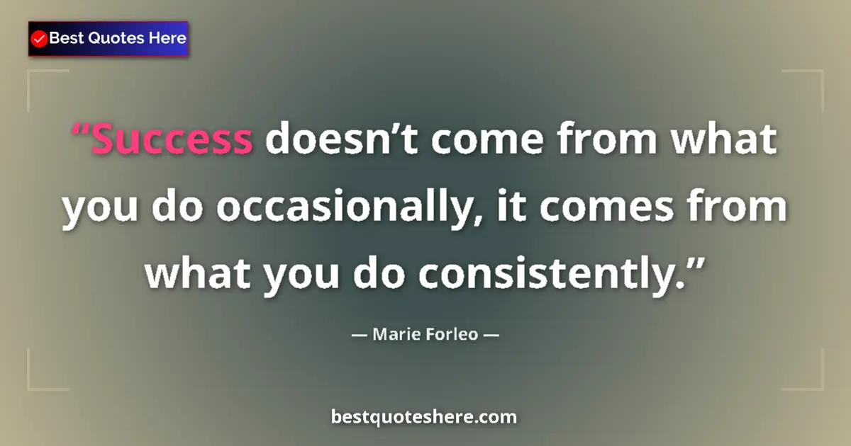 Quote by Marie Forleo: Success doesn’t come from what you do occasionally, it comes from what you do consistently....