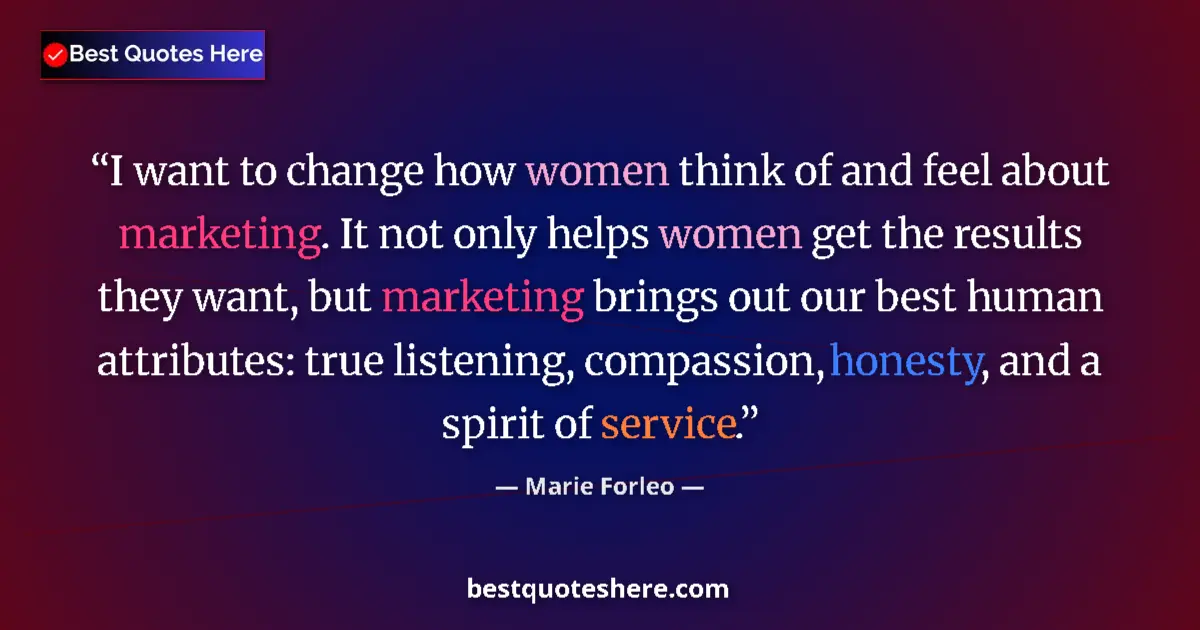 Quote by Marie Forleo: I want to change how women think of and feel about marketing. It not only helps women get the result...