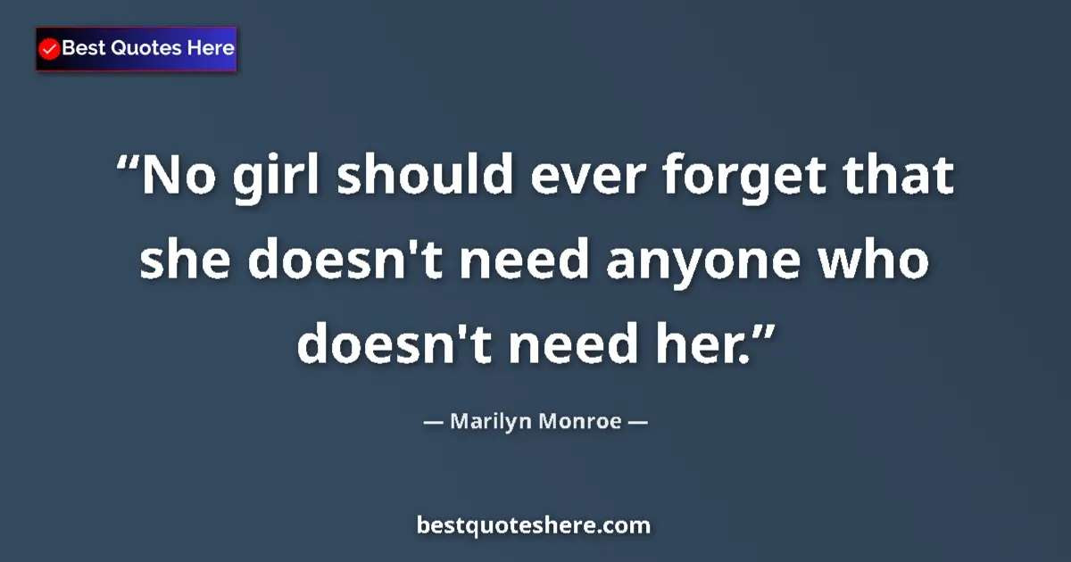 Quote by Marilyn Monroe: No girl should ever forget that she doesn't need anyone who doesn't need her....