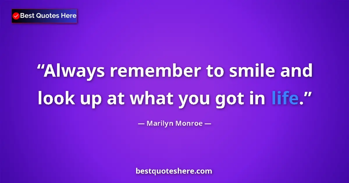 Quote by Marilyn Monroe: Always remember to smile and look up at what you got in life....