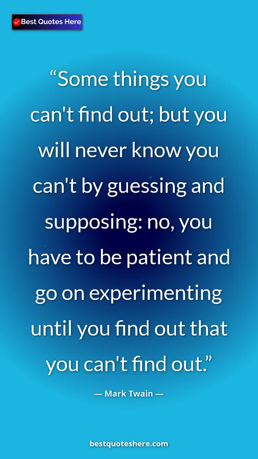 Pinterest quote poster by Mark Twain: "Some things you can't find out; but you will never know you..."