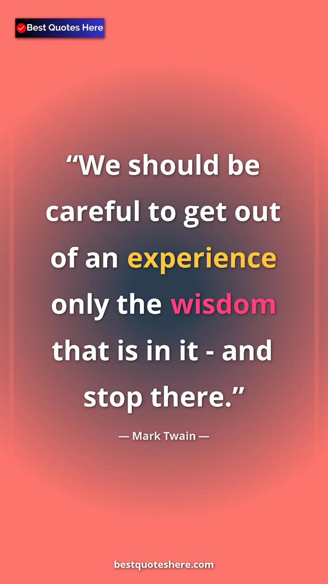 Pinterest quote poster by Mark Twain: "We should be careful to get out of an experience only the..."