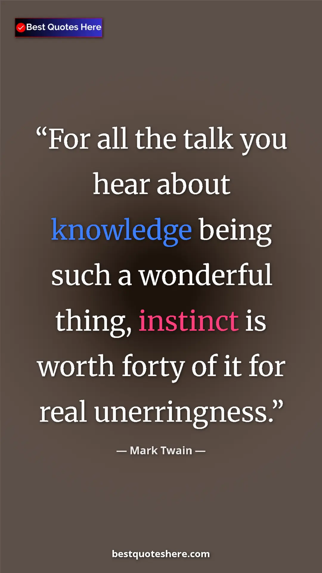 Pinterest quote poster by Mark Twain: "For all the talk you hear about knowledge being such a..."