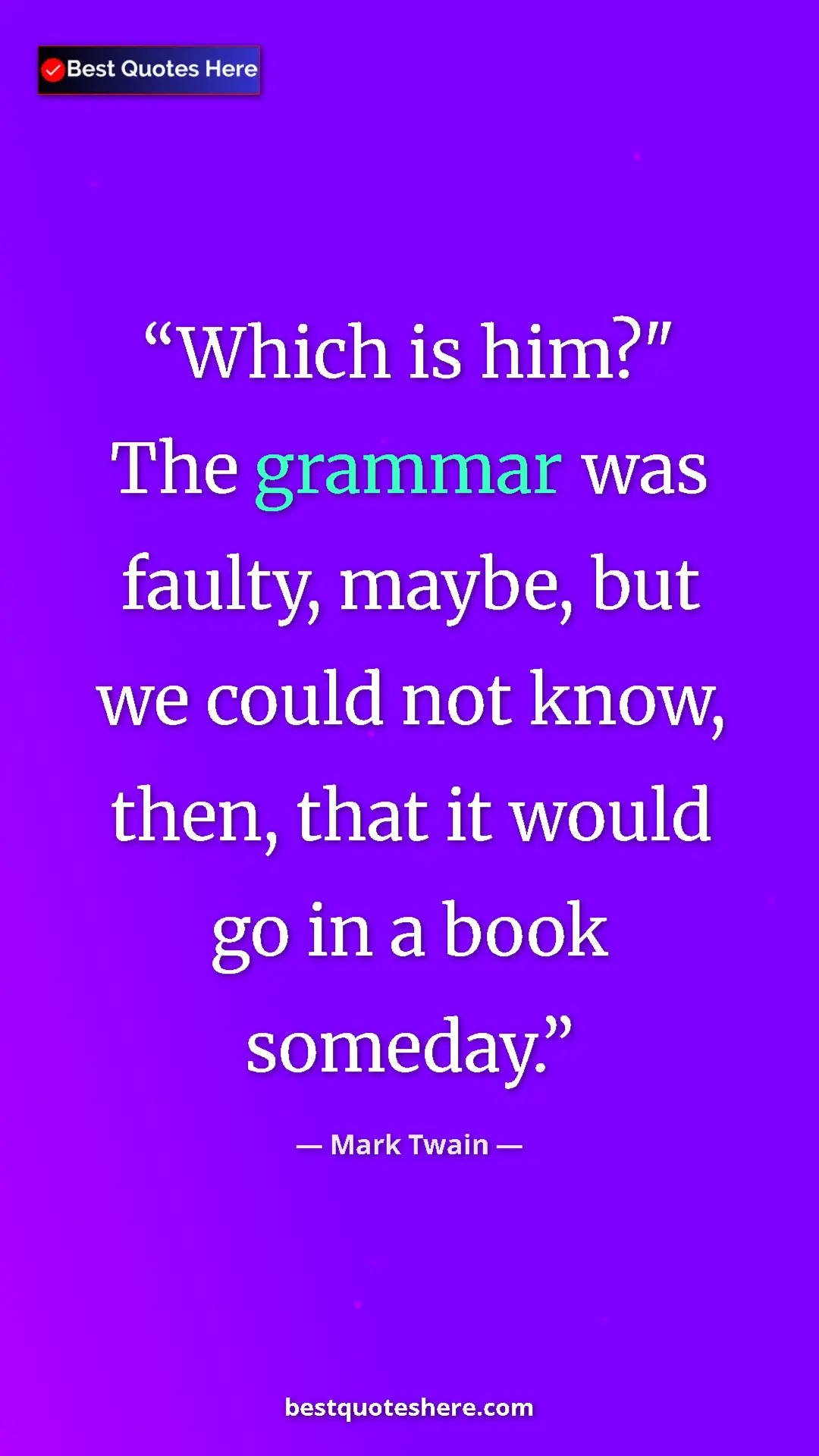 Pinterest quote poster by Mark Twain: "Which is him?" The grammar was faulty, maybe, but we could..."