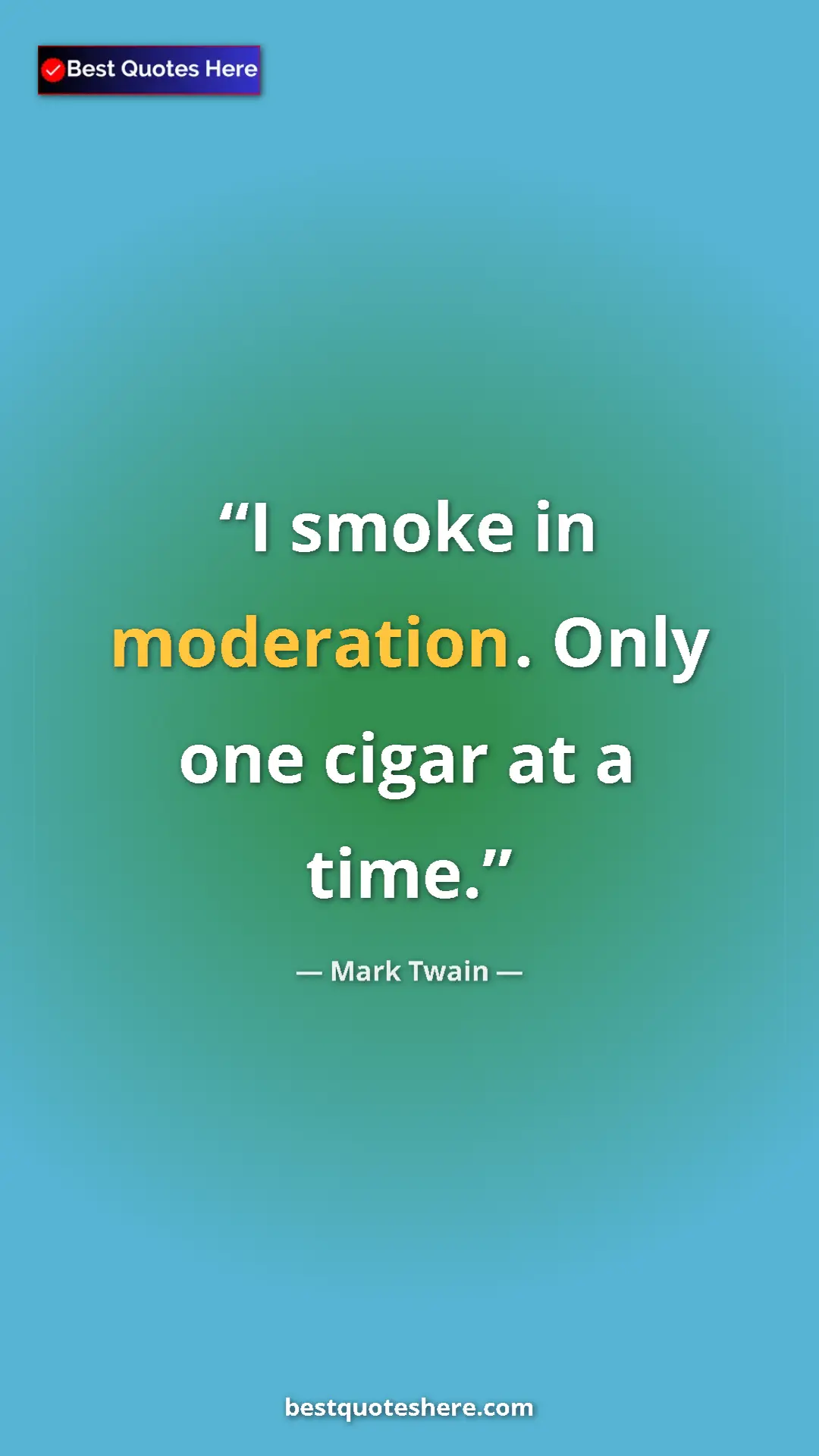 Pinterest quote poster by Mark Twain: "I smoke in moderation. Only one cigar at a time."