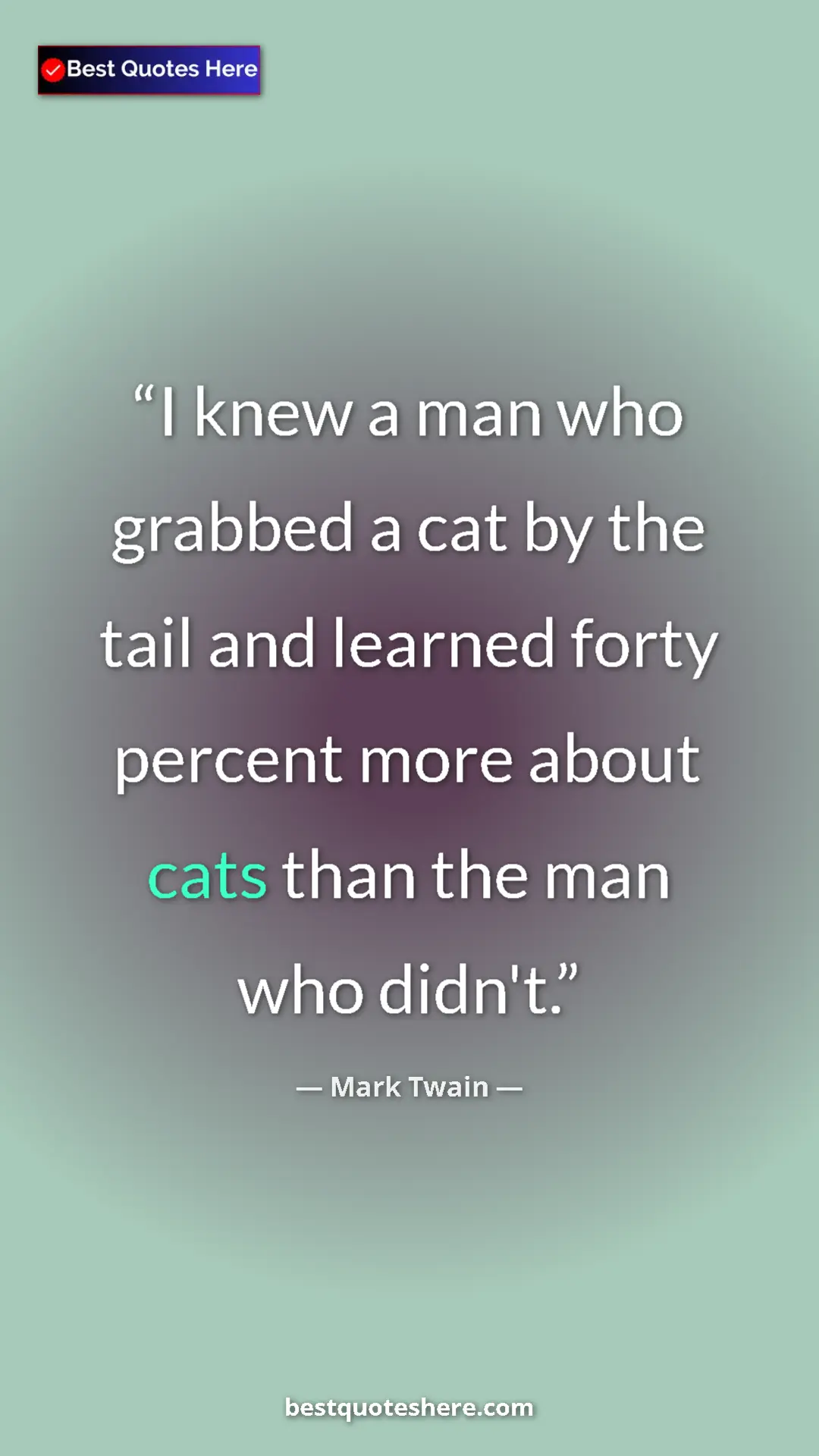 Pinterest quote poster by Mark Twain: "I knew a man who grabbed a cat by the tail and learned..."