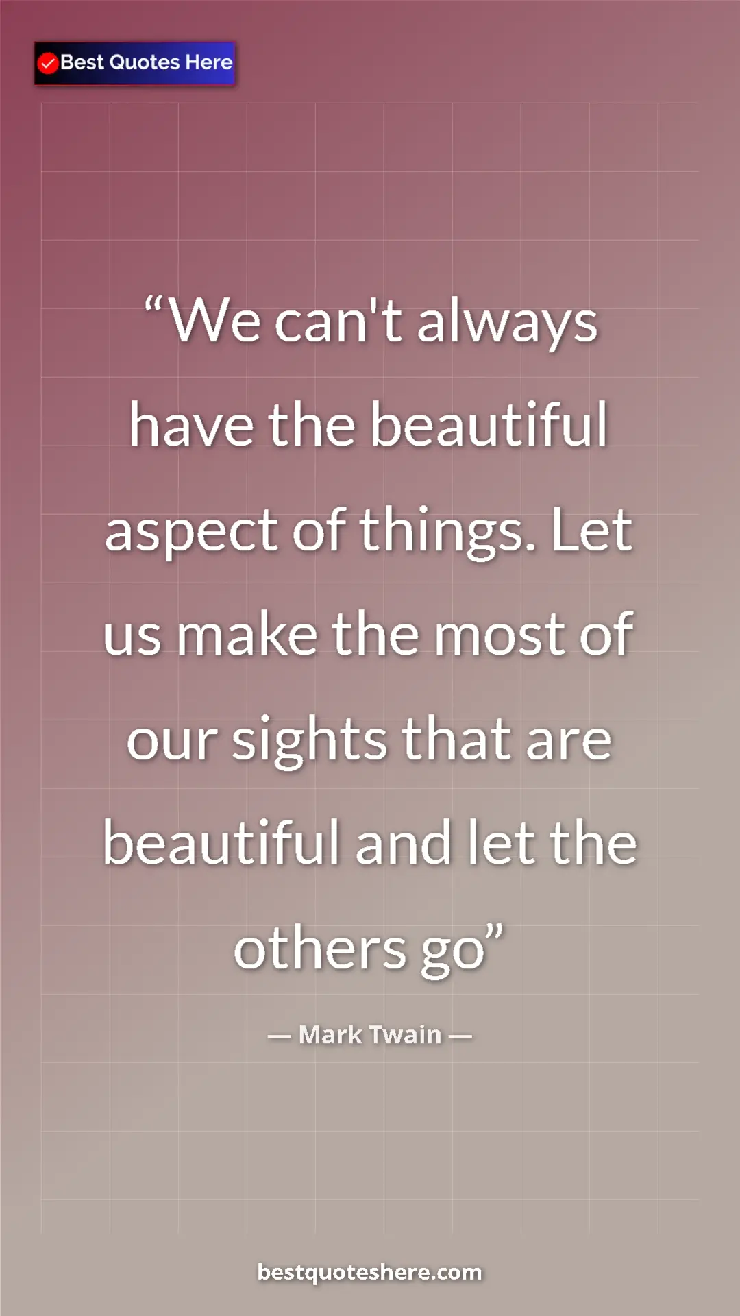 Pinterest quote poster by Mark Twain: "We can't always have the beautiful aspect of things. Let us..."