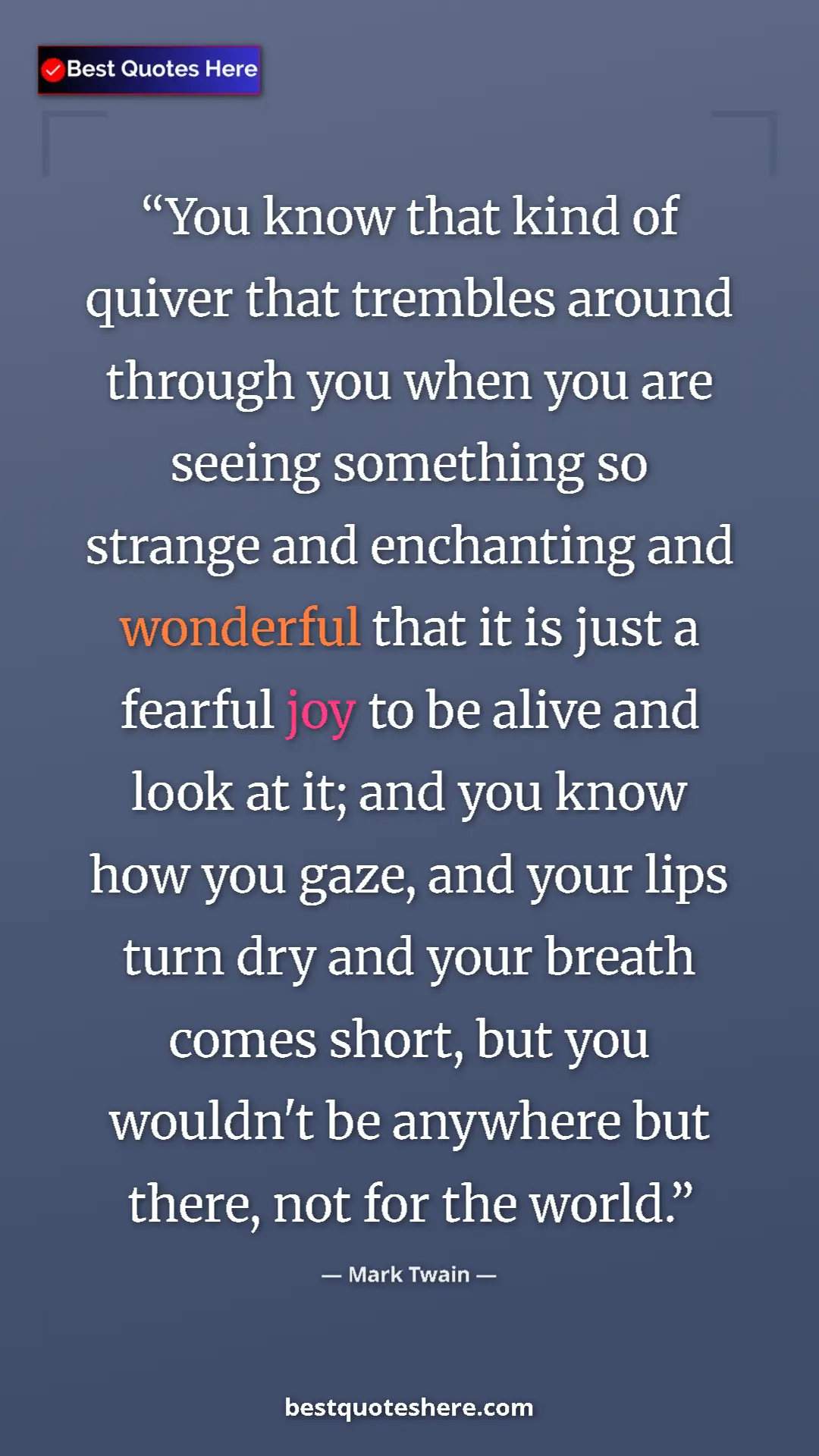 Mark Twain Quote Card: "You know that kind of quiver that trembles around through..." Pinterest quote poster by Mark Twain: "You know that kind of quiver that trembles around through..."