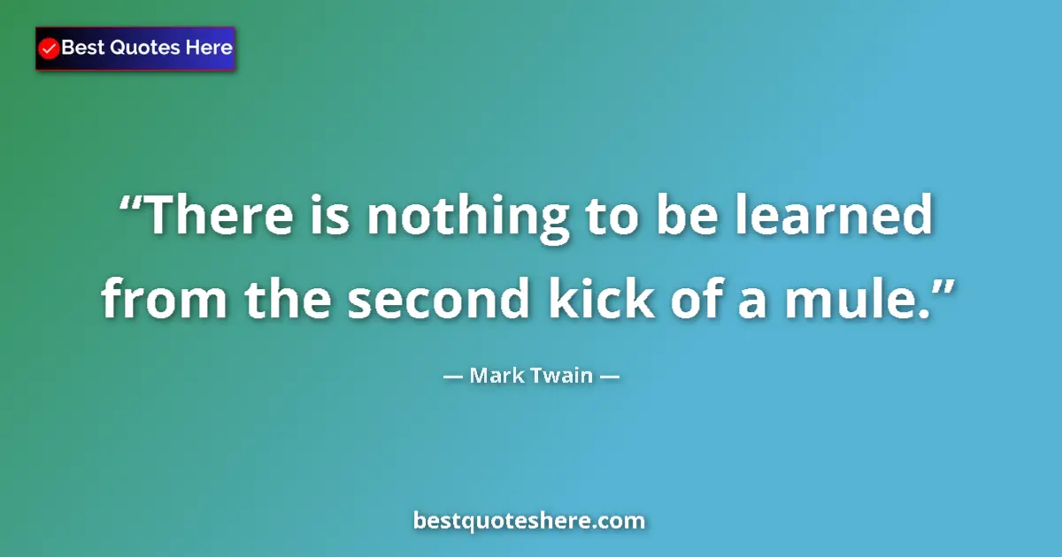 Quote by Mark Twain: There is nothing to be learned from the second kick of a mule....