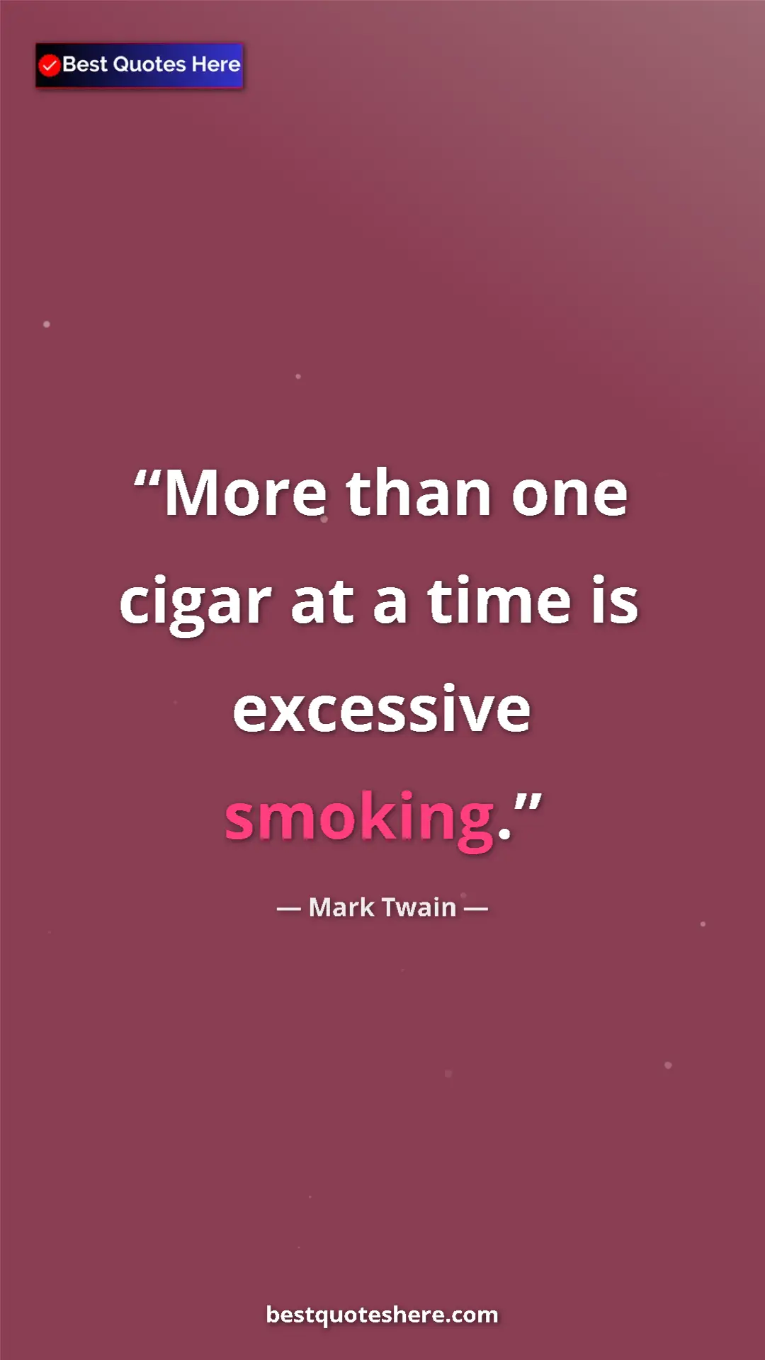 Pinterest quote poster by Mark Twain: "More than one cigar at a time is excessive smoking."