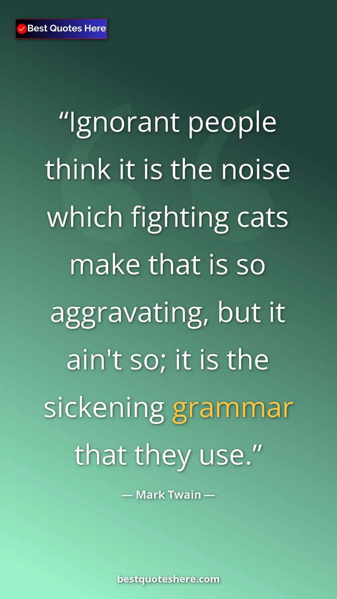 Pinterest quote poster by Mark Twain: "Ignorant people think it is the noise which fighting cats..."