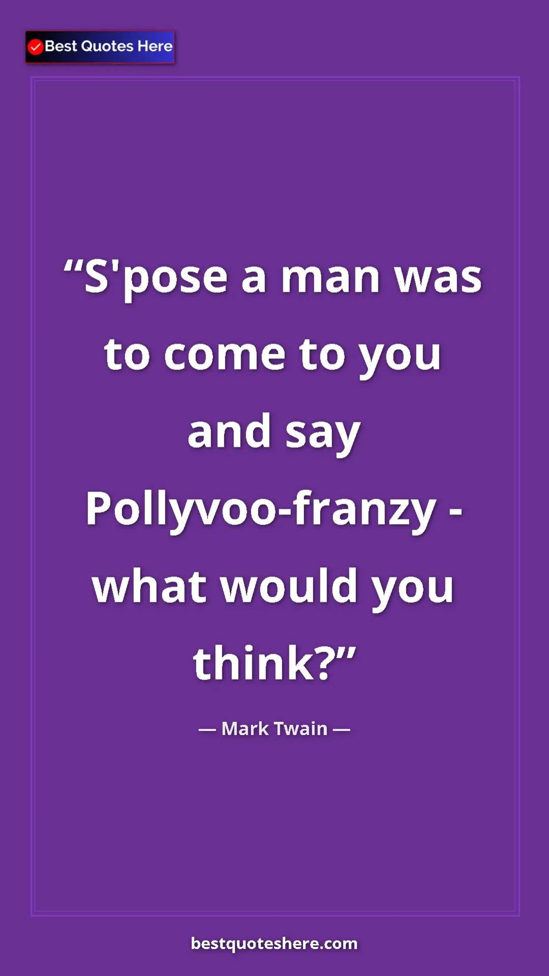 Pinterest quote poster by Mark Twain: "S'pose a man was to come to you and say Pollyvoo-franzy -..."