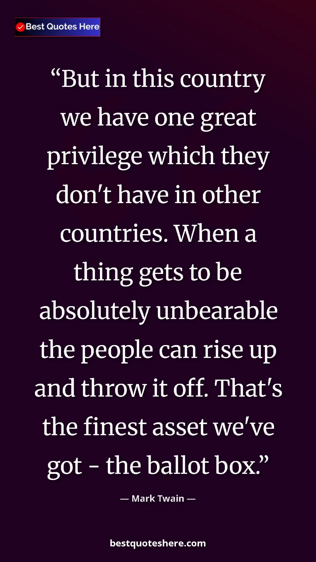 Pinterest quote poster by Mark Twain: "But in this country we have one great privilege which they..."