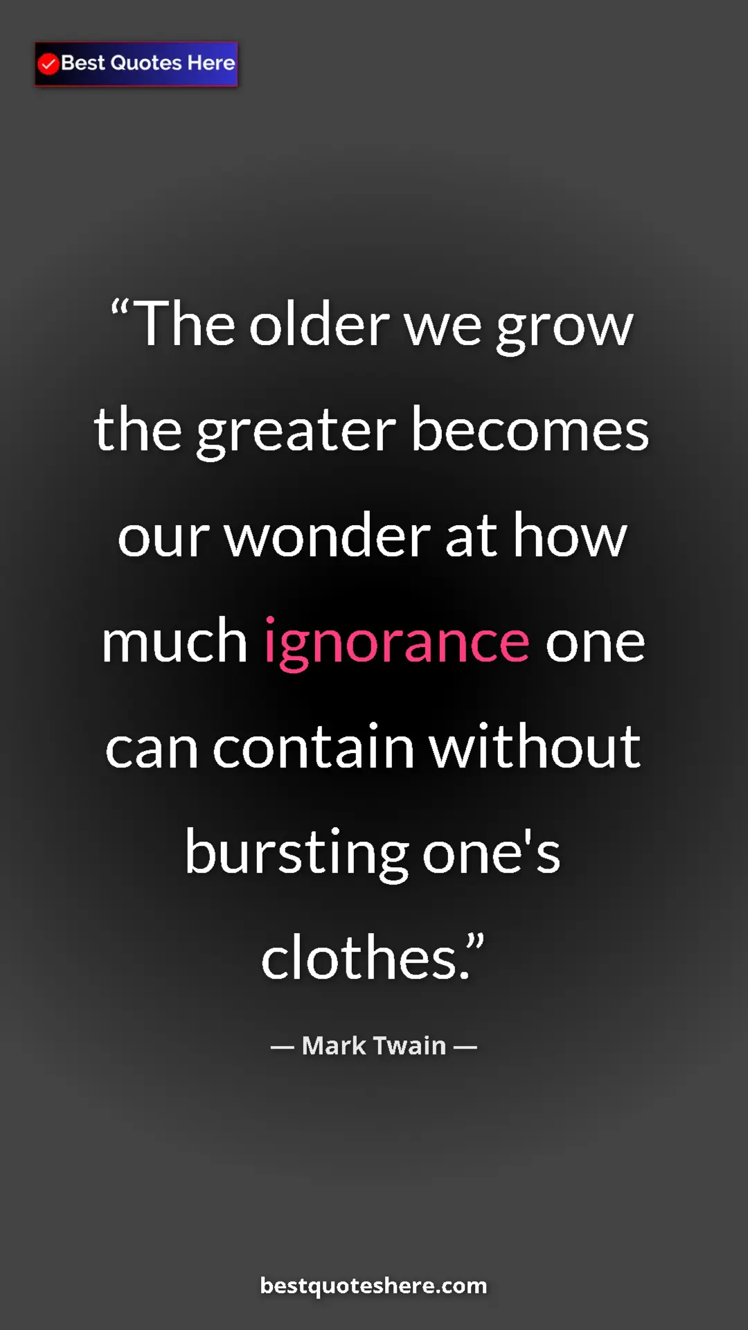 Pinterest quote poster by Mark Twain: "The older we grow the greater becomes our wonder at how..."