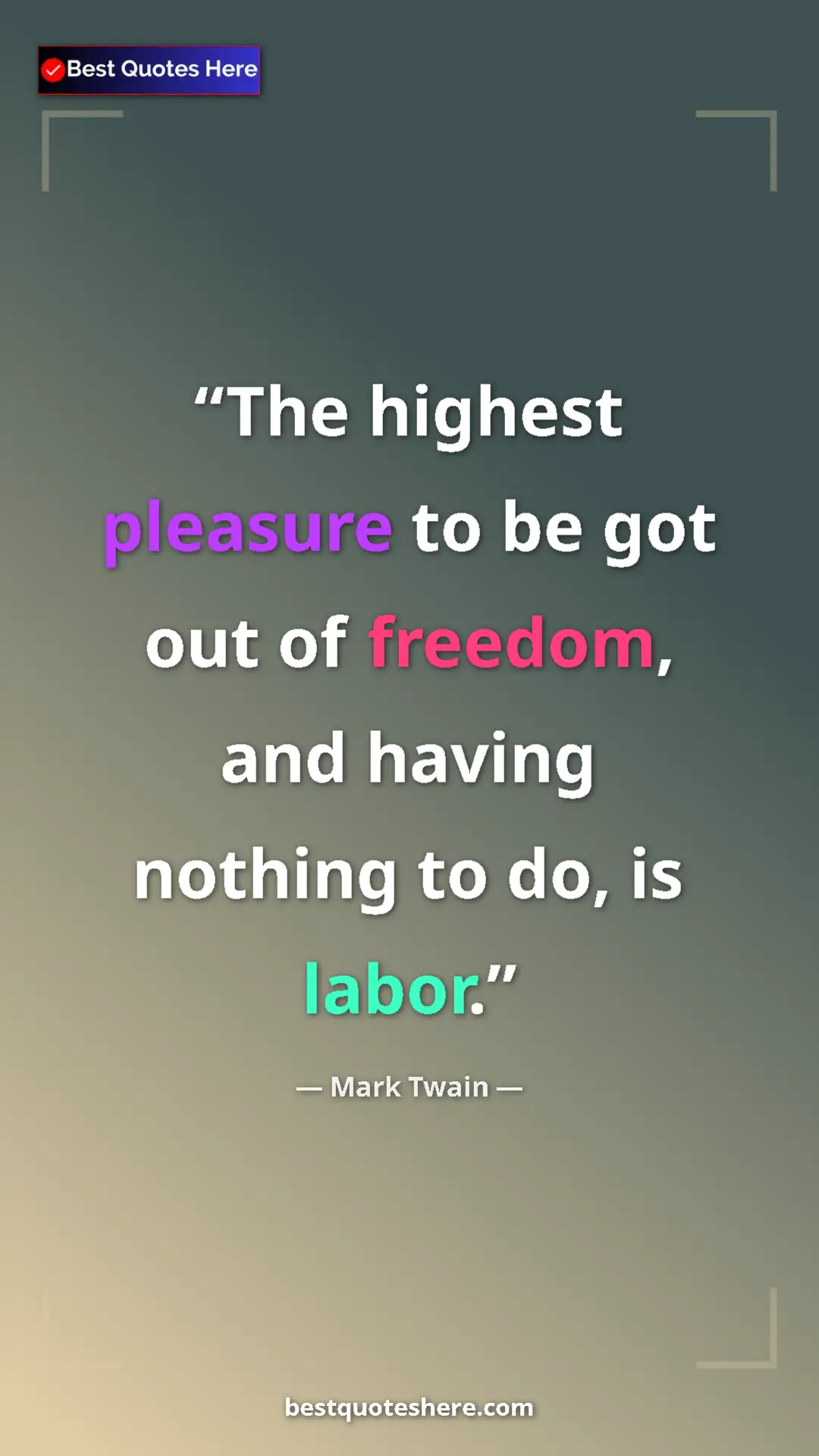 Pinterest quote poster by Mark Twain: "The highest pleasure to be got out of freedom, and having..."