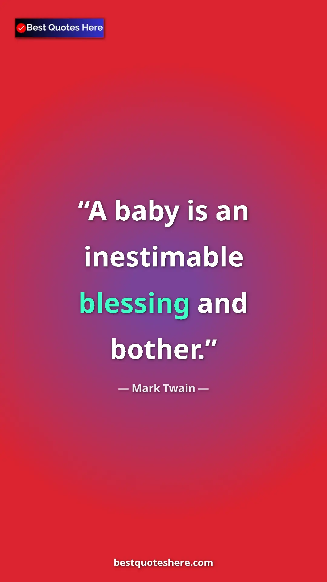 Pinterest quote poster by Mark Twain: "A baby is an inestimable blessing and bother."