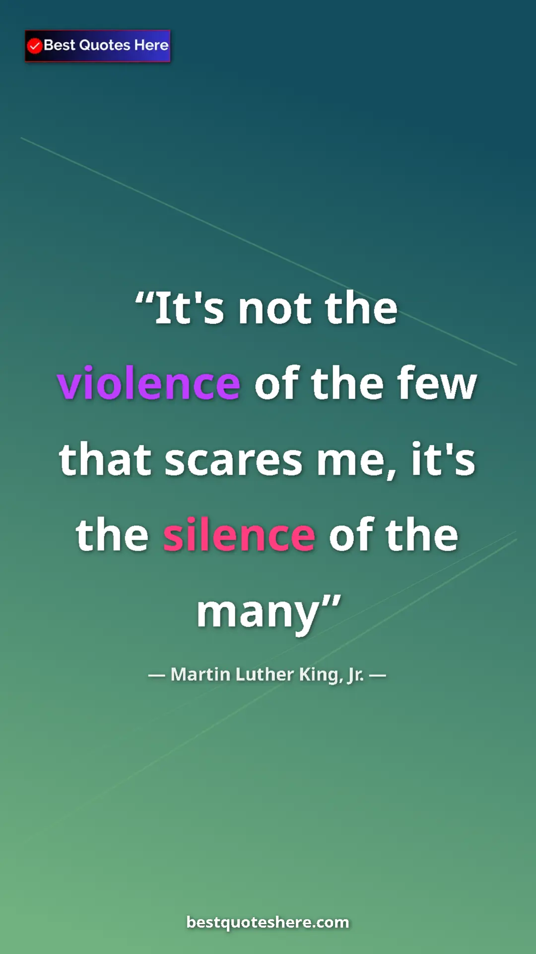 Martin Luther King, Jr. Quote Card: "It's not the violence of the few that scares me, it's the..." Pinterest quote poster by Martin Luther King, Jr.: "It's not the violence of the few that scares me, it's the..."