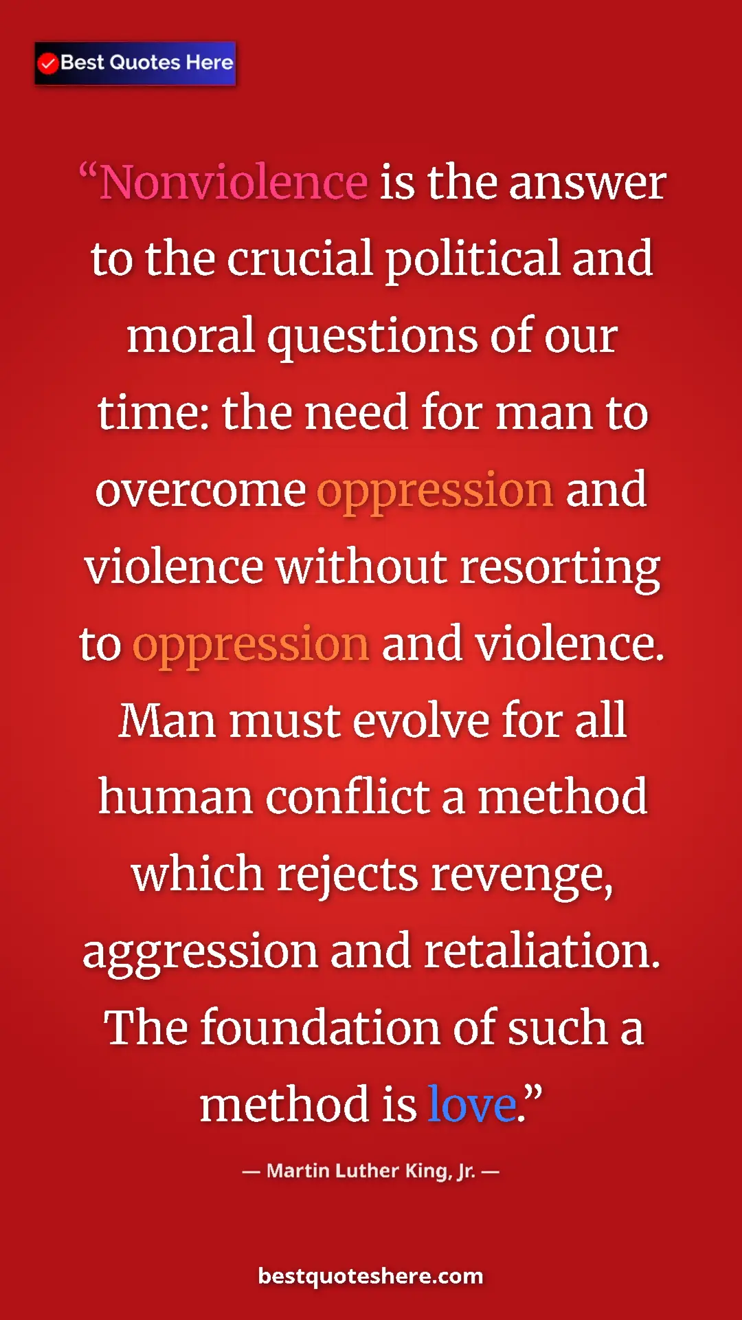 Martin Luther King, Jr. Quote Card: "Nonviolence is the answer to the crucial political and..." Pinterest quote poster by Martin Luther King, Jr.: "Nonviolence is the answer to the crucial political and..."