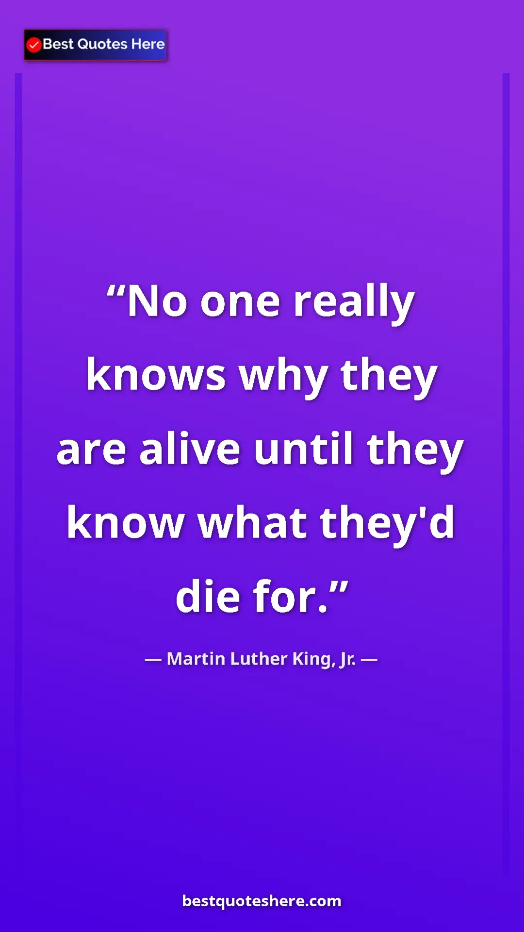 Pinterest quote poster by Martin Luther King, Jr.: "No one really knows why they are alive until they know what..."
