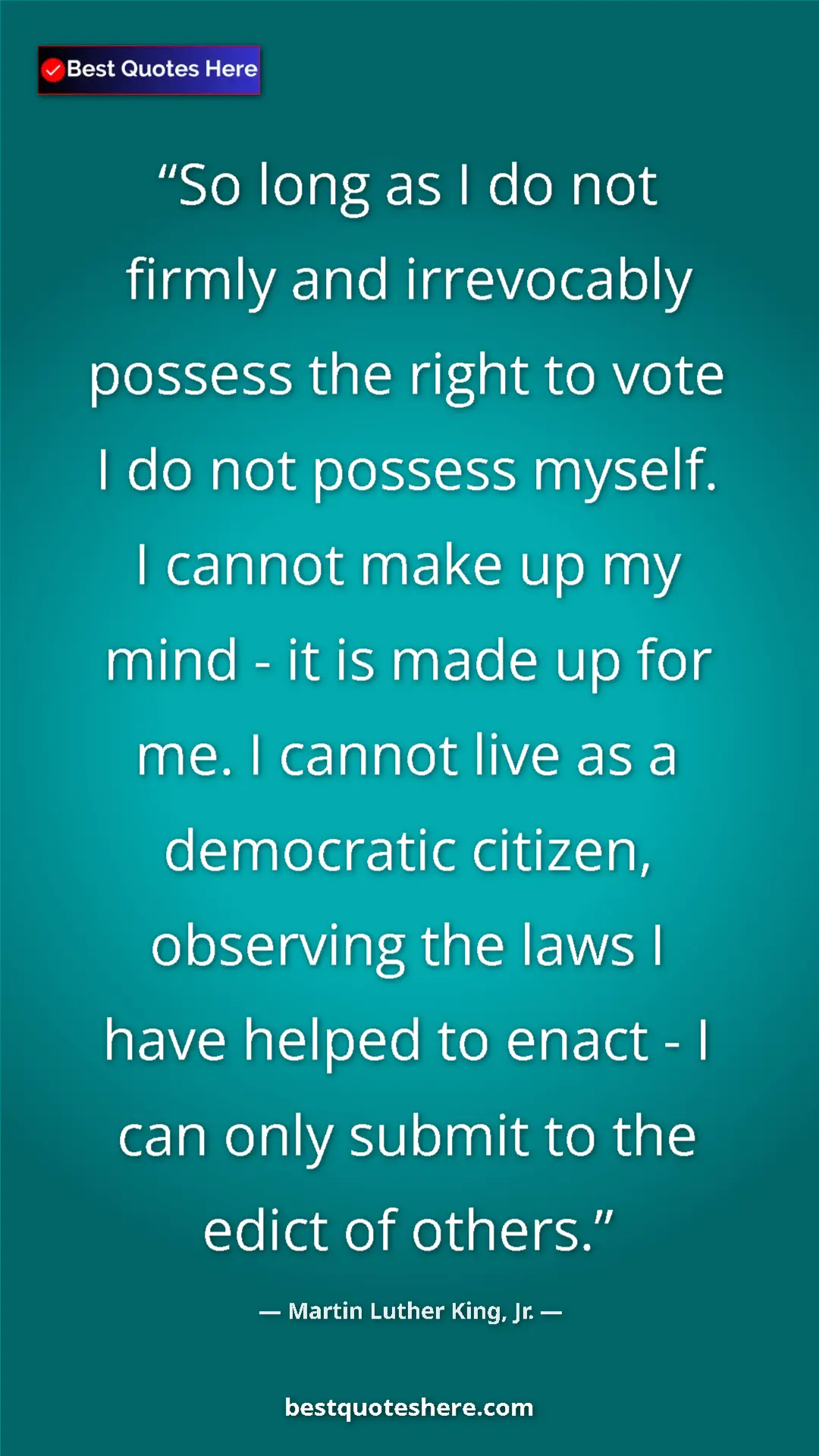 Martin Luther King, Jr. Quote Card: "So long as I do not firmly and irrevocably possess the..." Pinterest quote poster by Martin Luther King, Jr.: "So long as I do not firmly and irrevocably possess the..."