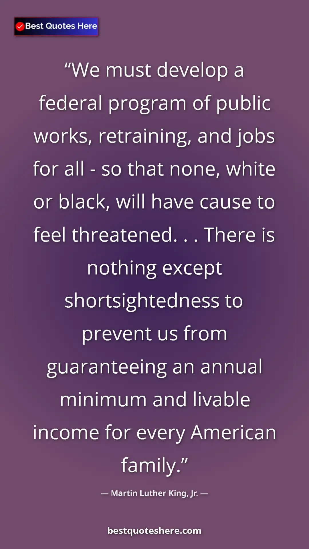 Pinterest quote poster by Martin Luther King, Jr.: "We must develop a federal program of public works,..."