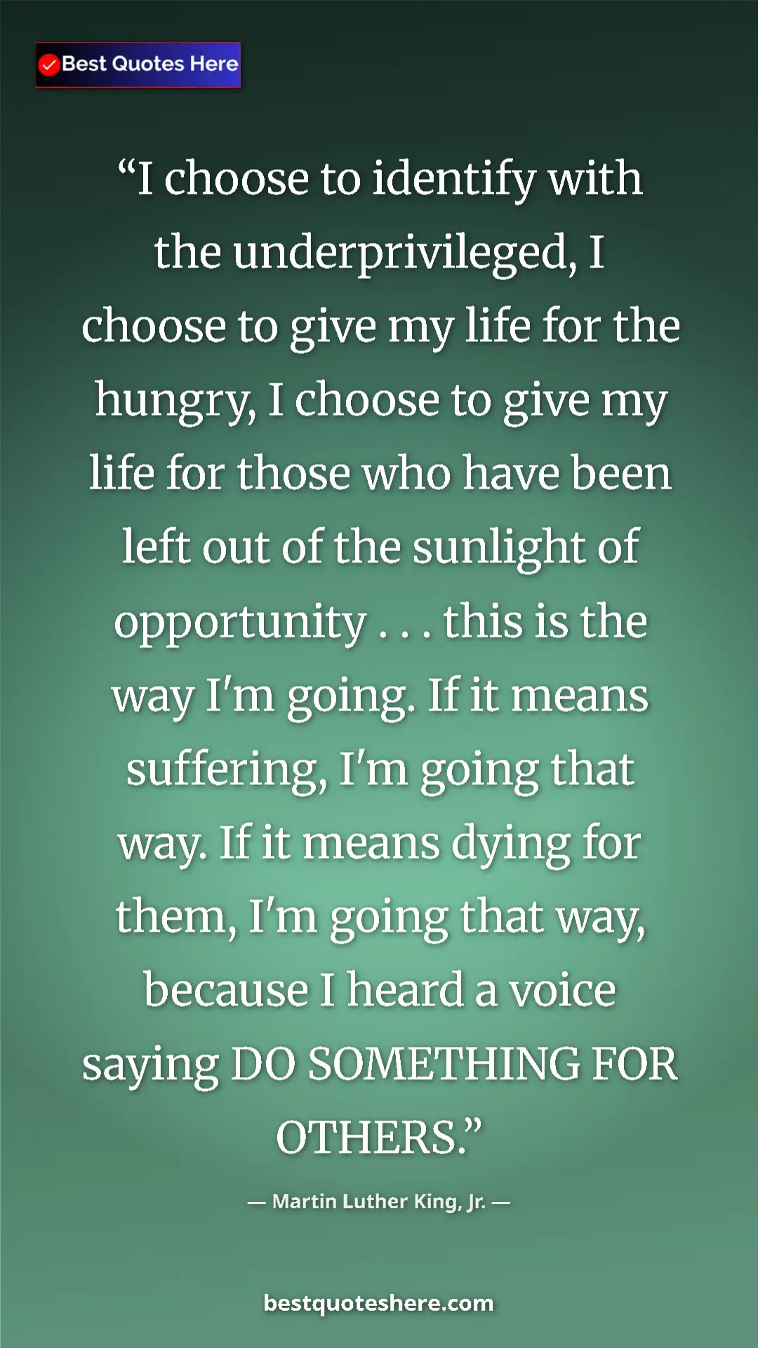 Martin Luther King, Jr. Quote Card: "I choose to identify with the underprivileged, I choose to..." Pinterest quote poster by Martin Luther King, Jr.: "I choose to identify with the underprivileged, I choose to..."