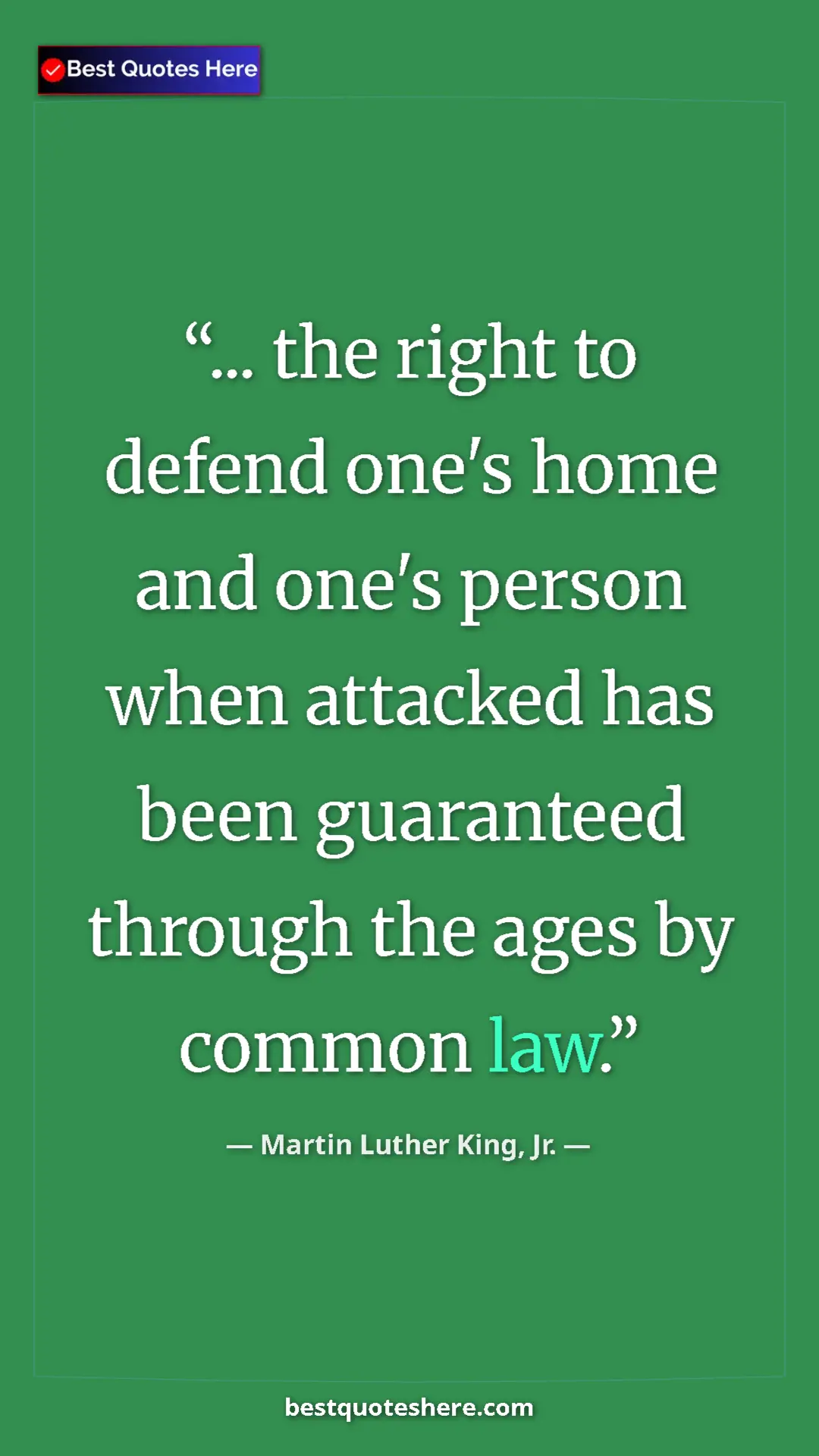 Martin Luther King, Jr. Quote Card: "... the right to defend one's home and one's person when..." Pinterest quote poster by Martin Luther King, Jr.: "... the right to defend one's home and one's person when..."