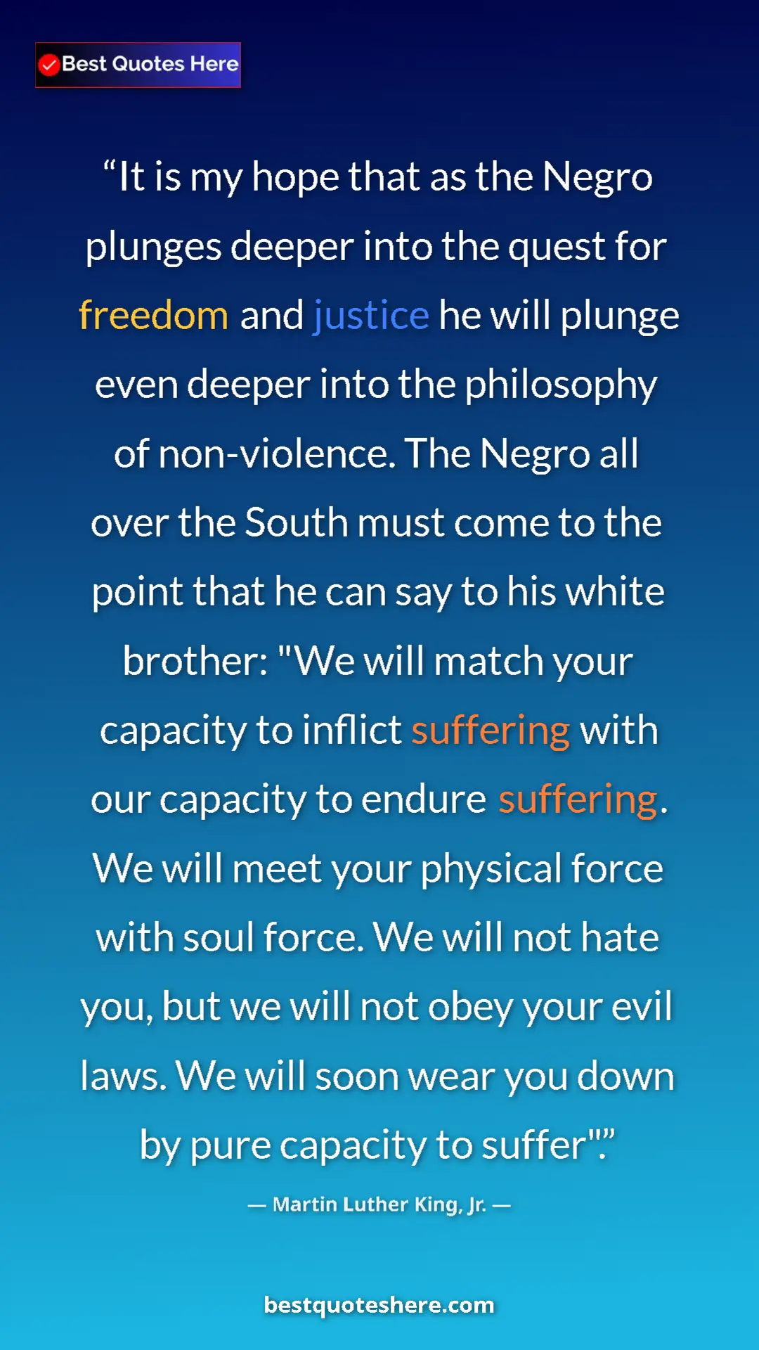 Pinterest quote poster by Martin Luther King, Jr.: "It is my hope that as the Negro plunges deeper into the..."