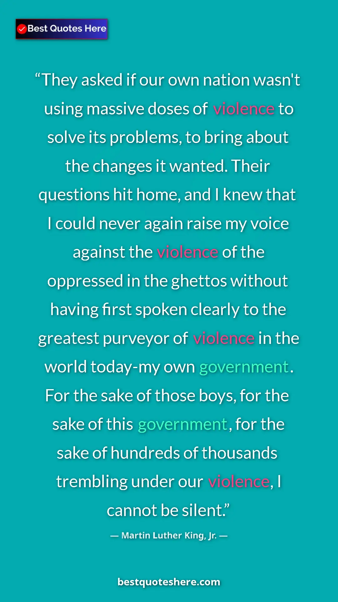 Pinterest quote poster by Martin Luther King, Jr.: "They asked if our own nation wasn't using massive doses of..."