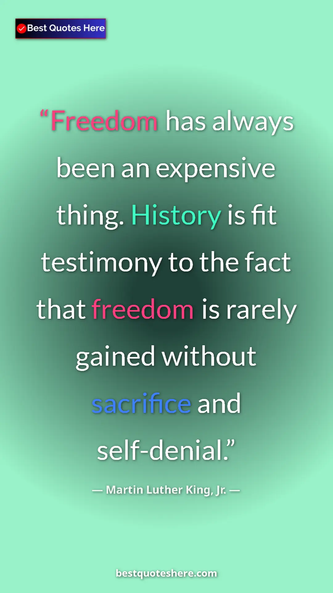 Martin Luther King, Jr. Quote Card: "Freedom has always been an expensive thing. History is fit..." Pinterest quote poster by Martin Luther King, Jr.: "Freedom has always been an expensive thing. History is fit..."