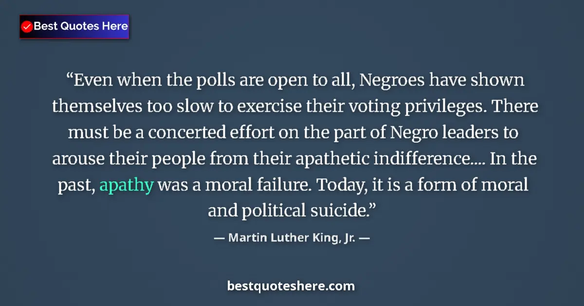 Quote by Martin Luther King, Jr.: Even when the polls are open to all, Negroes have shown themselves too slow to exercise their voting...