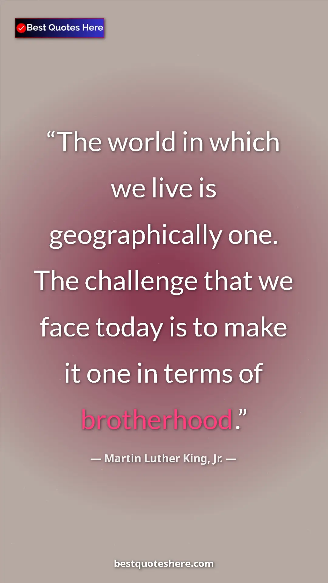 Pinterest quote poster by Martin Luther King, Jr.: "The world in which we live is geographically one. The..."