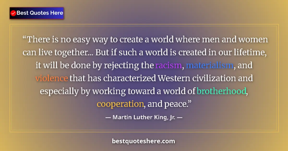 Quote by Martin Luther King, Jr.: There is no easy way to create a world where men and women can live together... But if such a world ...