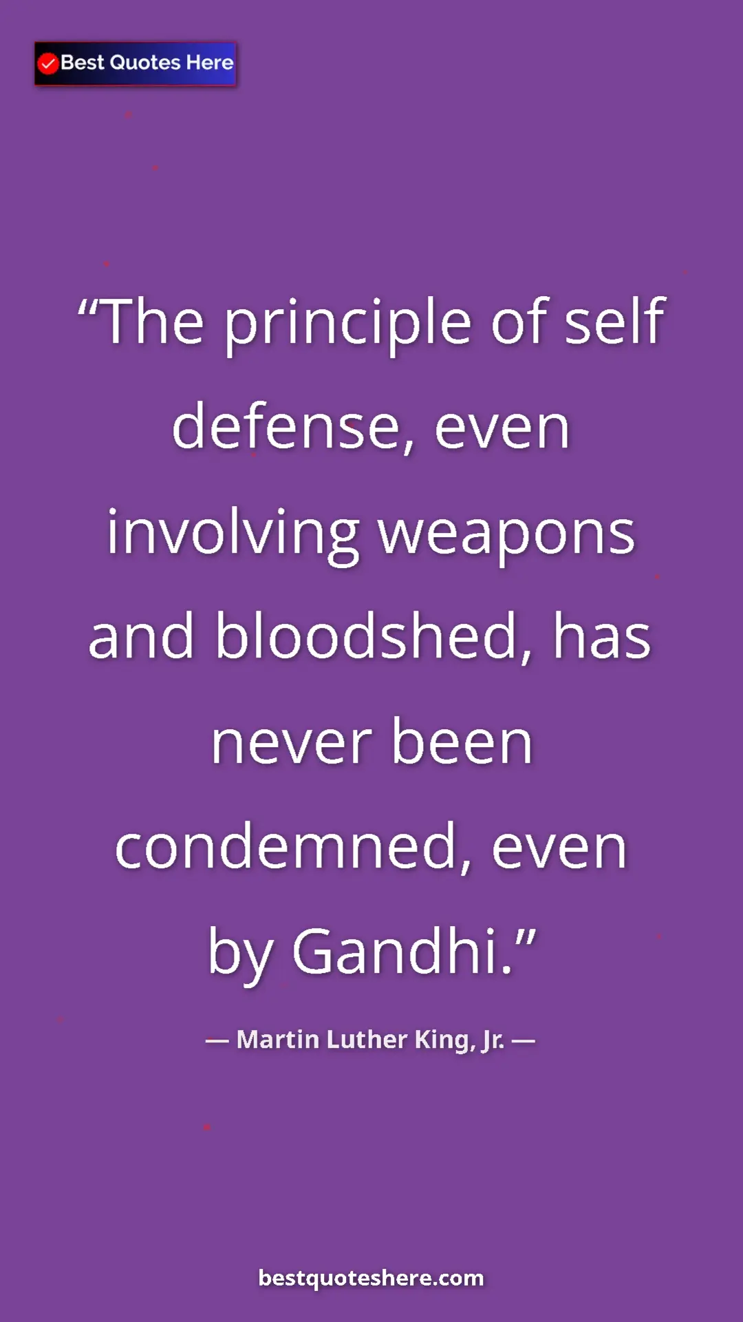 Martin Luther King, Jr. Quote Card: "The principle of self defense, even involving weapons and..." Pinterest quote poster by Martin Luther King, Jr.: "The principle of self defense, even involving weapons and..."
