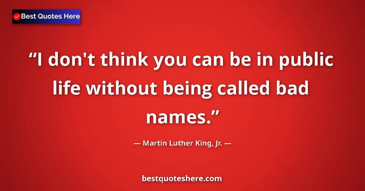 Quote by Martin Luther King, Jr.: I don't think you can be in public life without being called bad names....