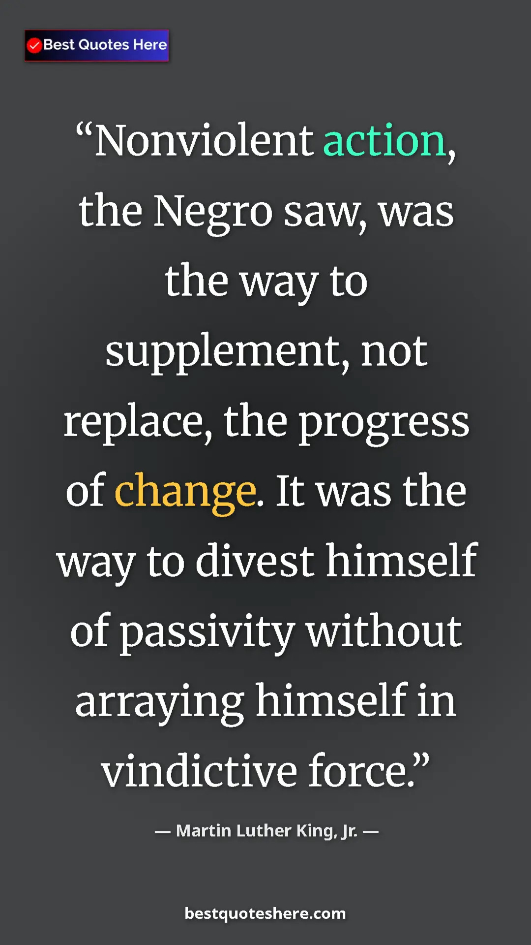 Martin Luther King, Jr. Quote Card: "Nonviolent action, the Negro saw, was the way to..." Pinterest quote poster by Martin Luther King, Jr.: "Nonviolent action, the Negro saw, was the way to..."