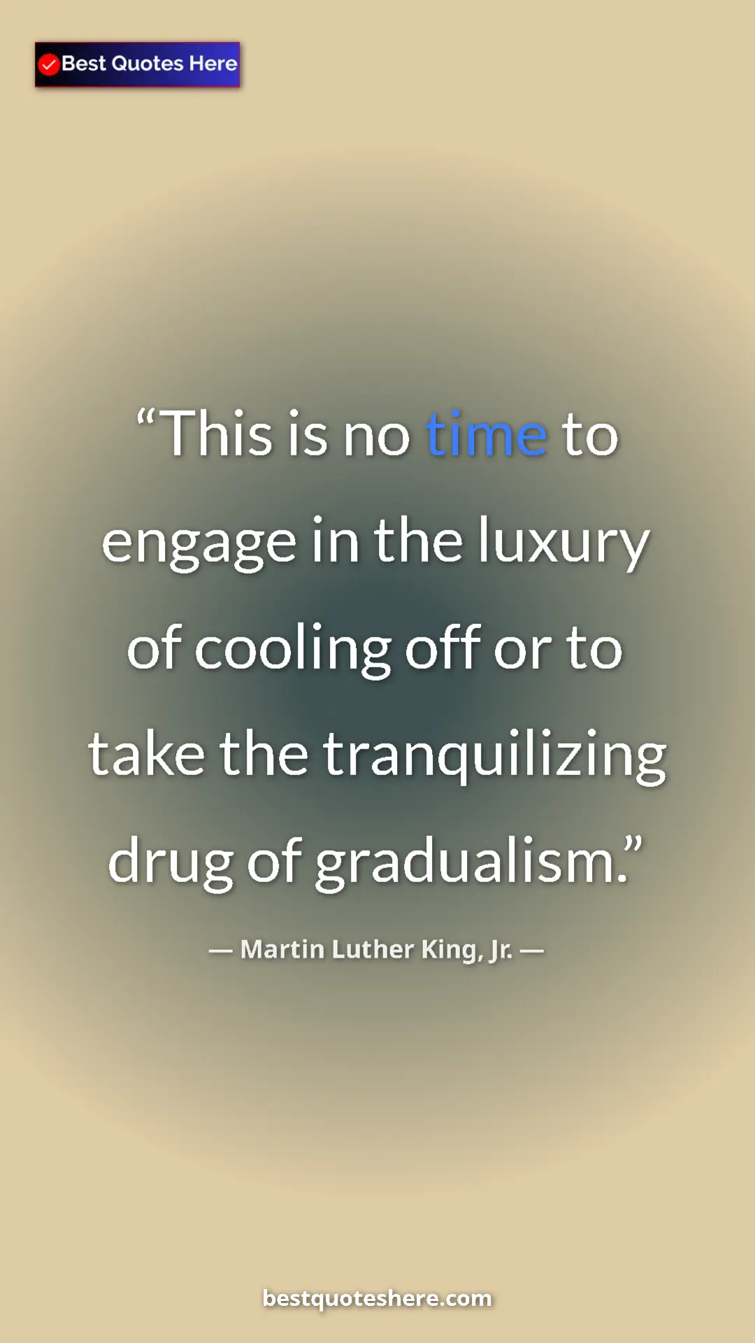 Martin Luther King, Jr. Quote Card: "This is no time to engage in the luxury of cooling off or..." Pinterest quote poster by Martin Luther King, Jr.: "This is no time to engage in the luxury of cooling off or..."