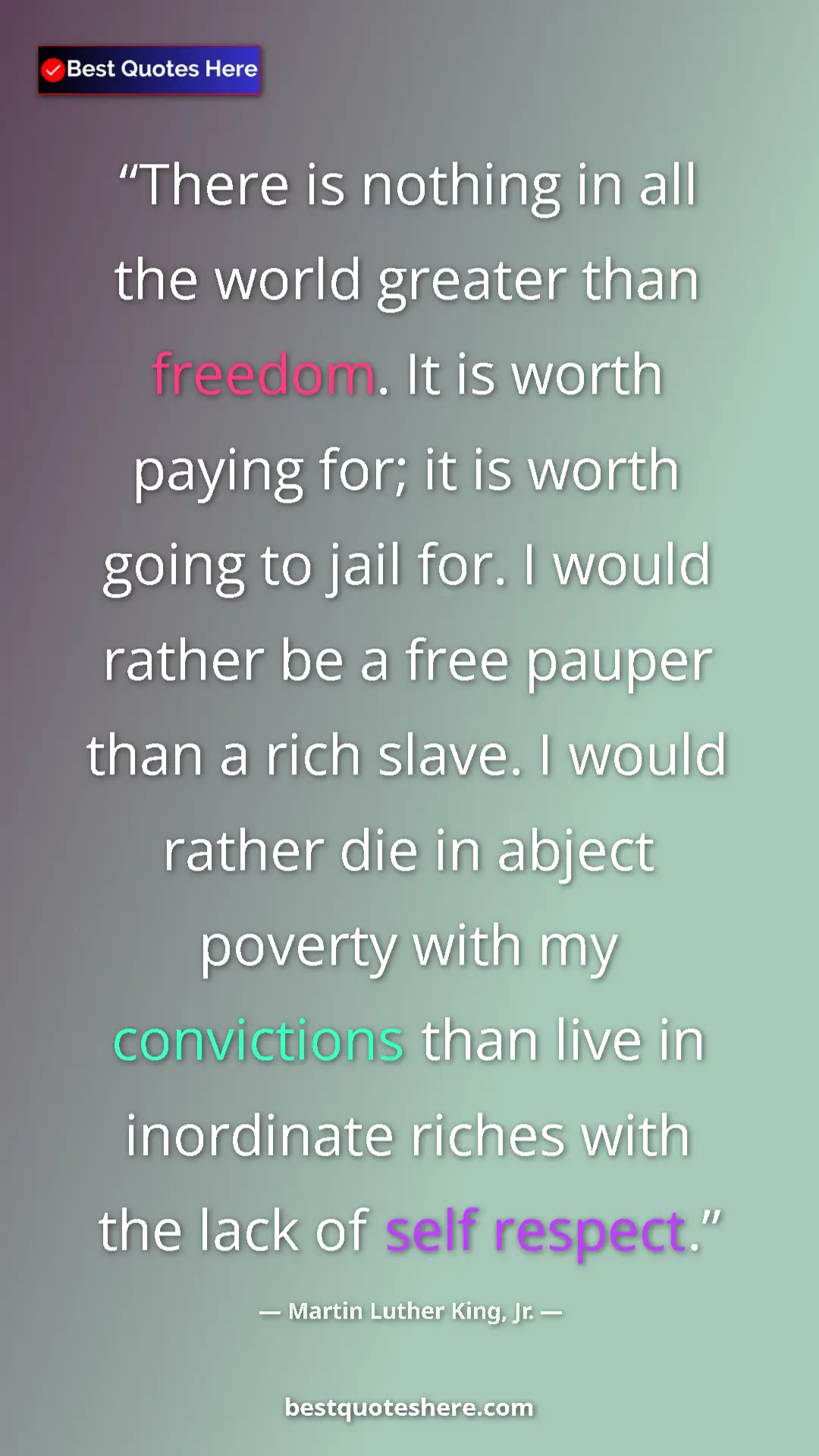 Martin Luther King, Jr. Quote Card: "There is nothing in all the world greater than freedom. It..." Pinterest quote poster by Martin Luther King, Jr.: "There is nothing in all the world greater than freedom. It..."