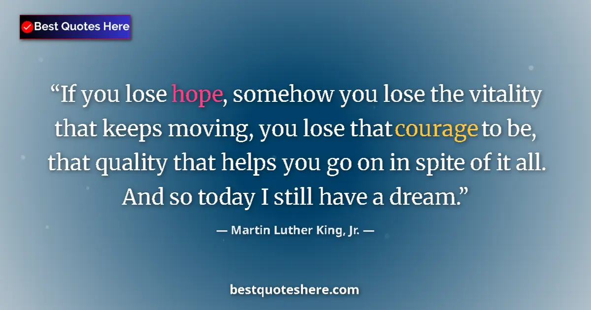 Quote by Martin Luther King, Jr.: If you lose hope, somehow you lose the vitality th