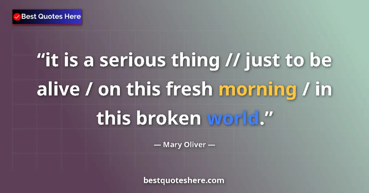 Quote by Mary Oliver: it is a serious thing // just to be alive / on this fresh morning / in this broken world....