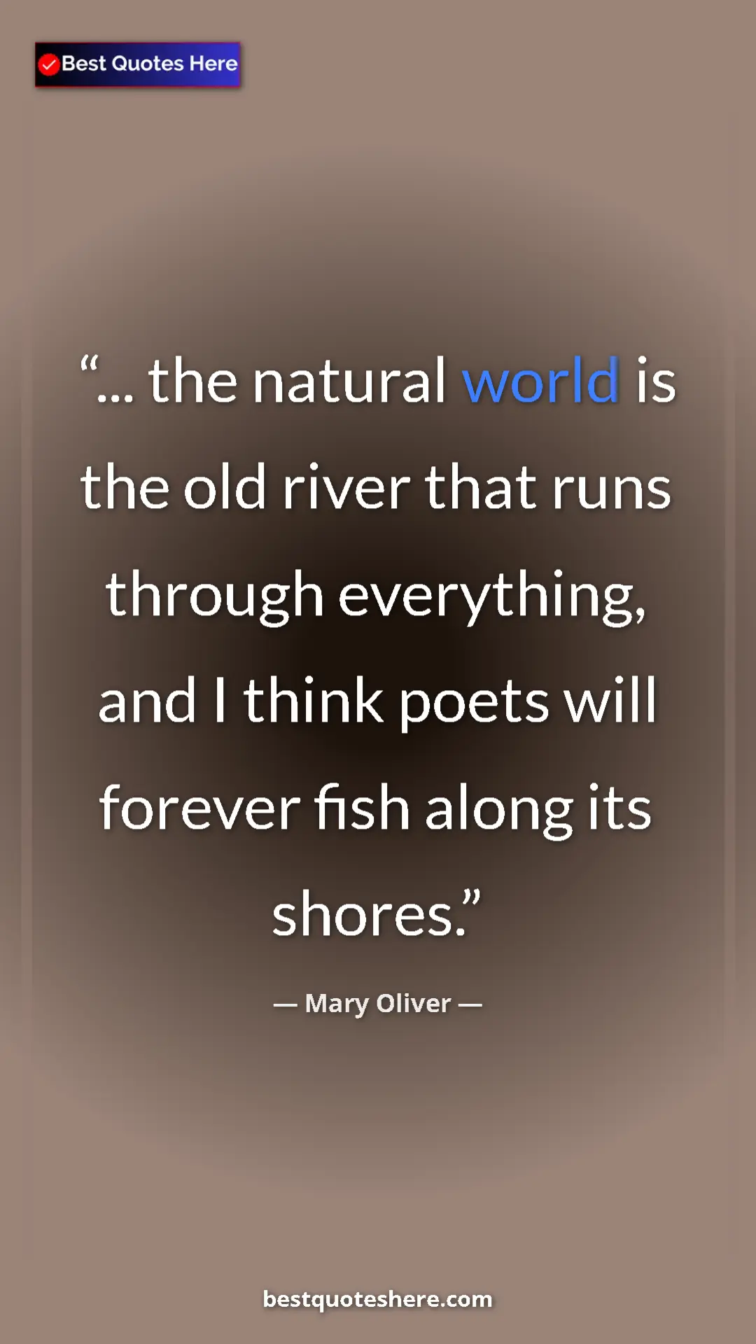Pinterest quote poster by Mary Oliver: "... the natural world is the old river that runs through..."