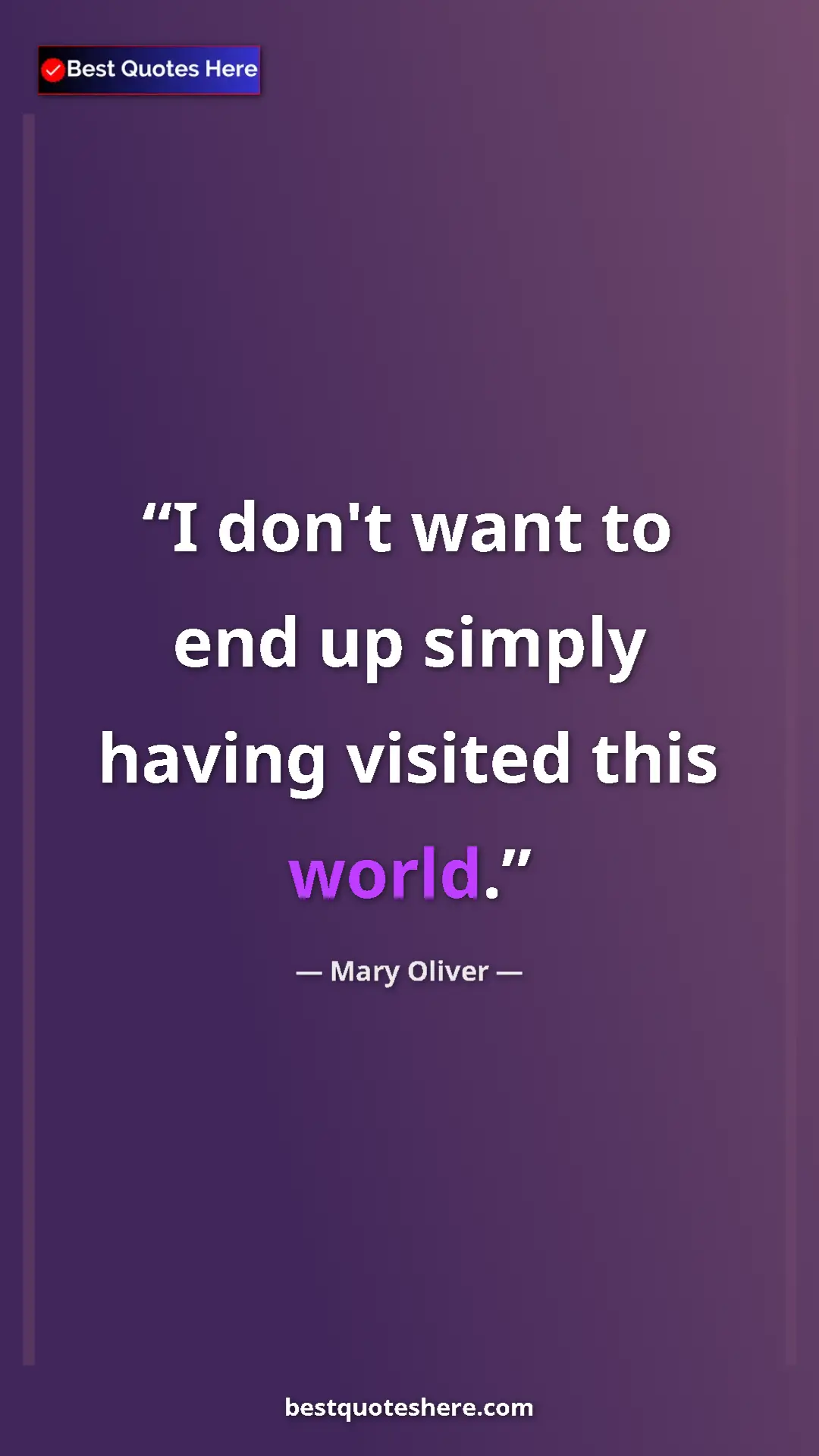 Pinterest quote poster by Mary Oliver: "I don't want to end up simply having visited this world."
